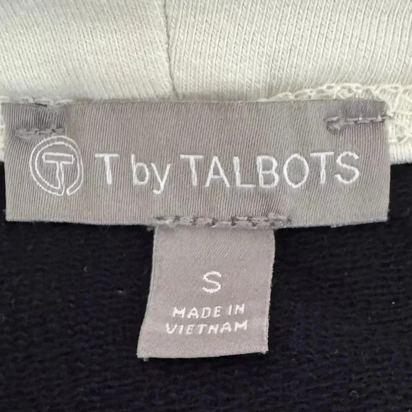 T By TALBOTS Women’s Preppy Navy Cream Cowl Neck Top Soft Sweatshirt Sz S 4/6 - Picture 7 of 13